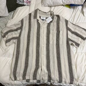American Eagle Outfitters Beige and Gray Striped Shirt